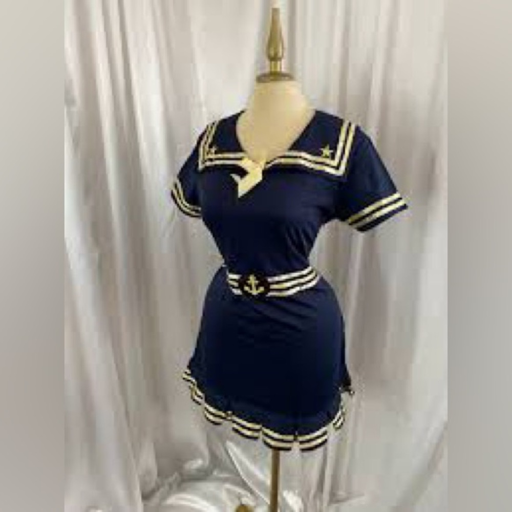 EUC Women’s Size M Medium Patriotic Navy Sailor Halloween Costume Pin-Up Dress - Picture 4 of 12